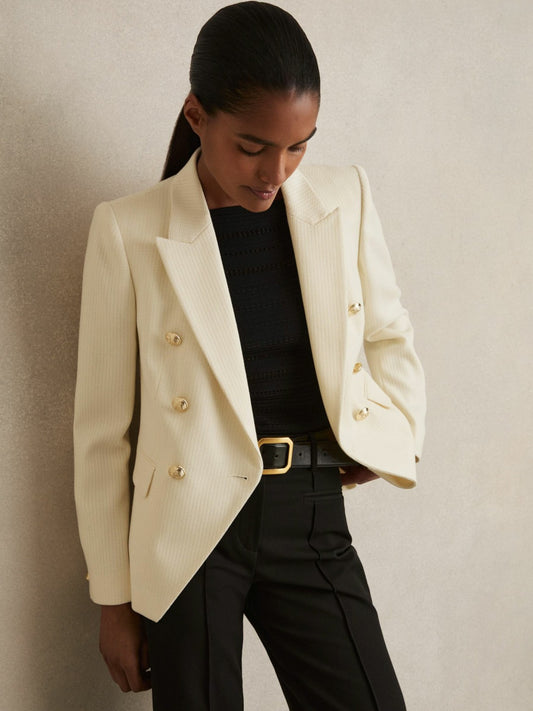 Tailored Fit Textured Double Breasted Blazer in White | Reiss Women Trending