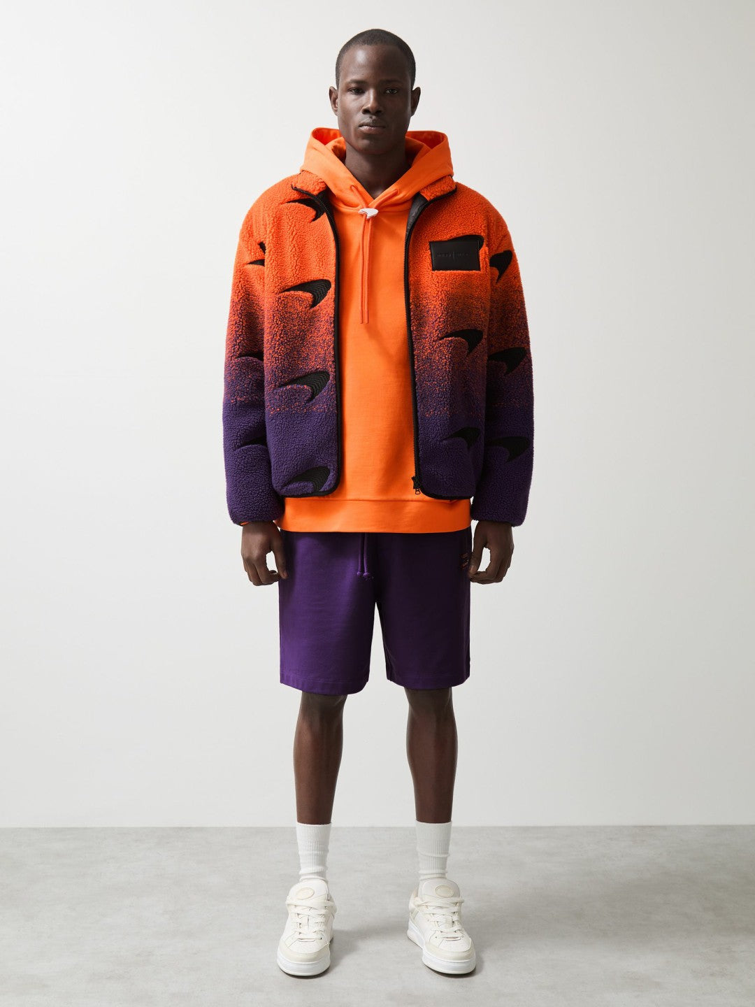 Unisex Fit McLaren F1 Team Ombré Fleece Jacket in Papaya Orange/Purple | Reiss Men New