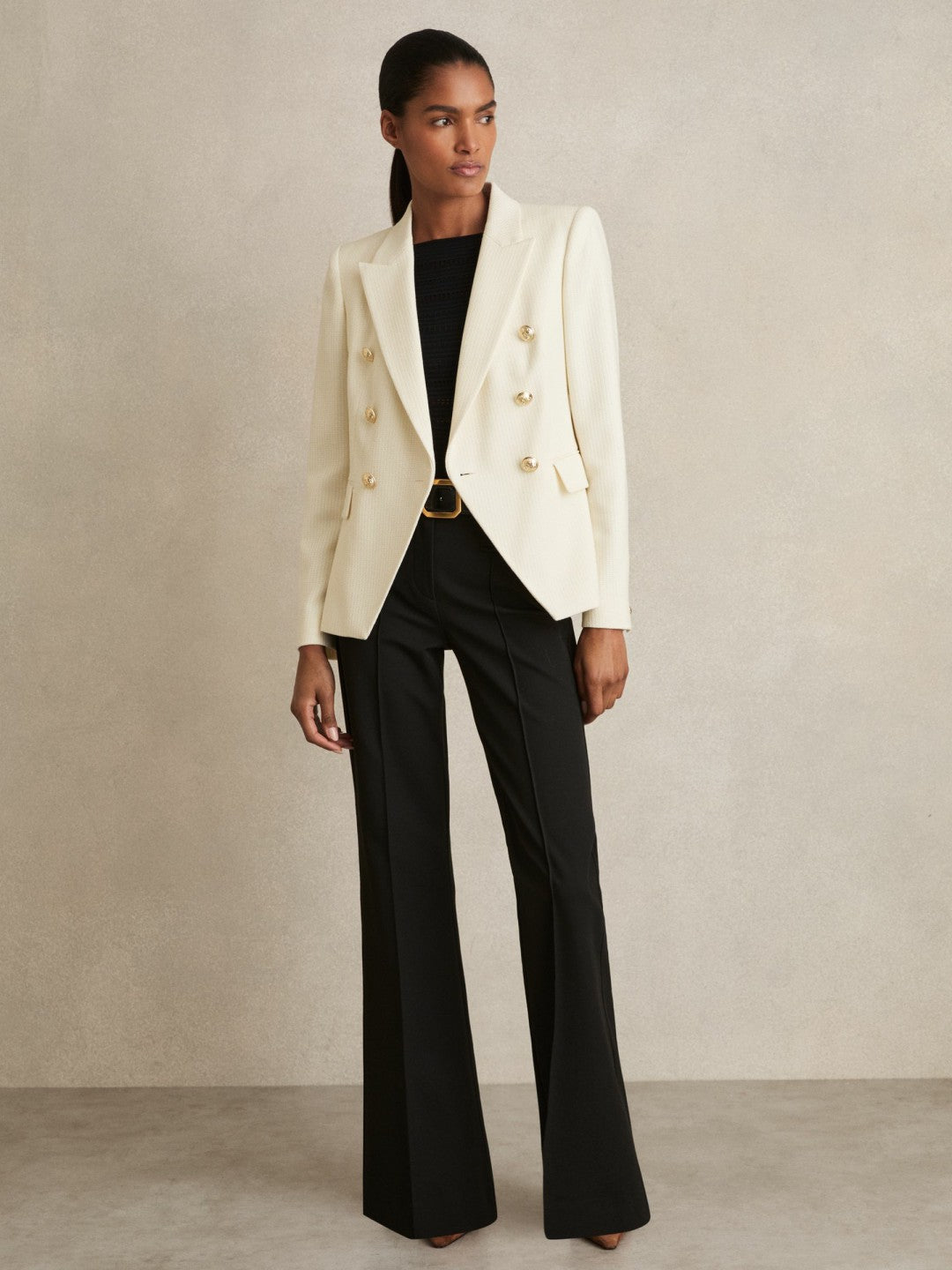 Petite Tailored Fit Textured Double Breasted Blazer in White | Reiss Women Exclusive