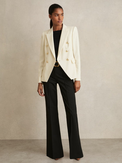 Petite Tailored Fit Textured Double Breasted Blazer in White | Reiss Women Exclusive