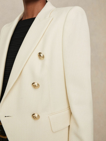 Petite Tailored Fit Textured Double Breasted Blazer in White | Reiss Women Exclusive