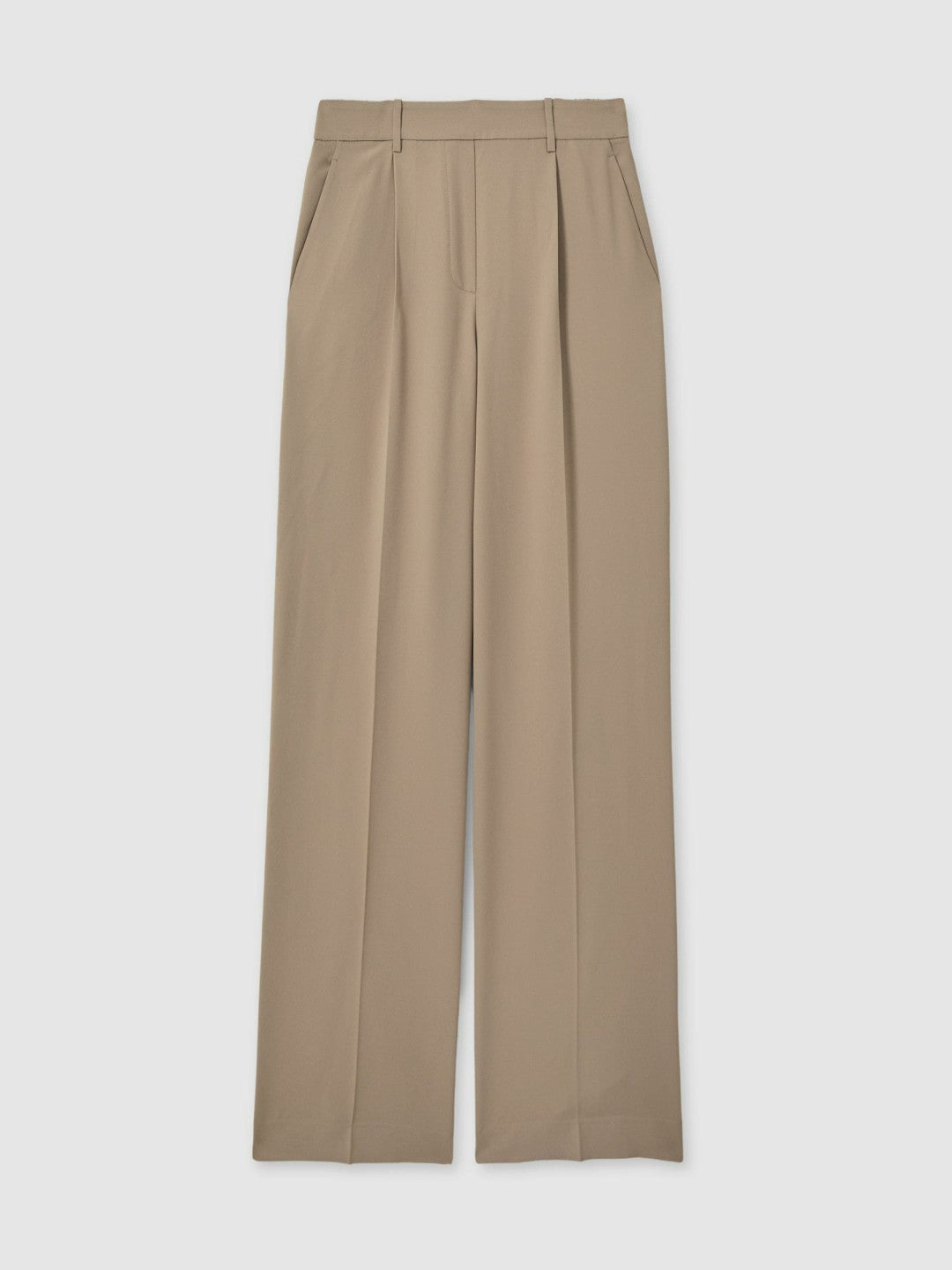 Petite Elasticated-Waist Wide-Leg Twill Trousers in Mink Neutral | Reiss Women Best Seller
