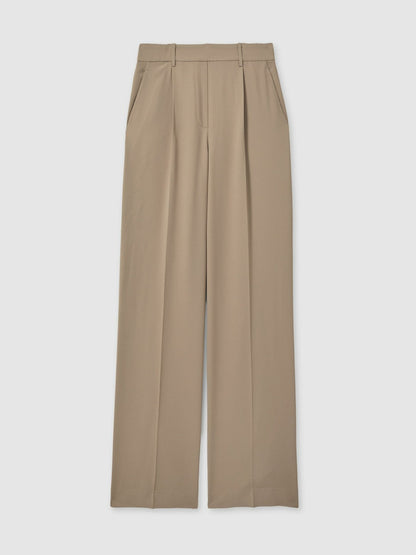 Petite Elasticated-Waist Wide-Leg Twill Trousers in Mink Neutral | Reiss Women Best Seller