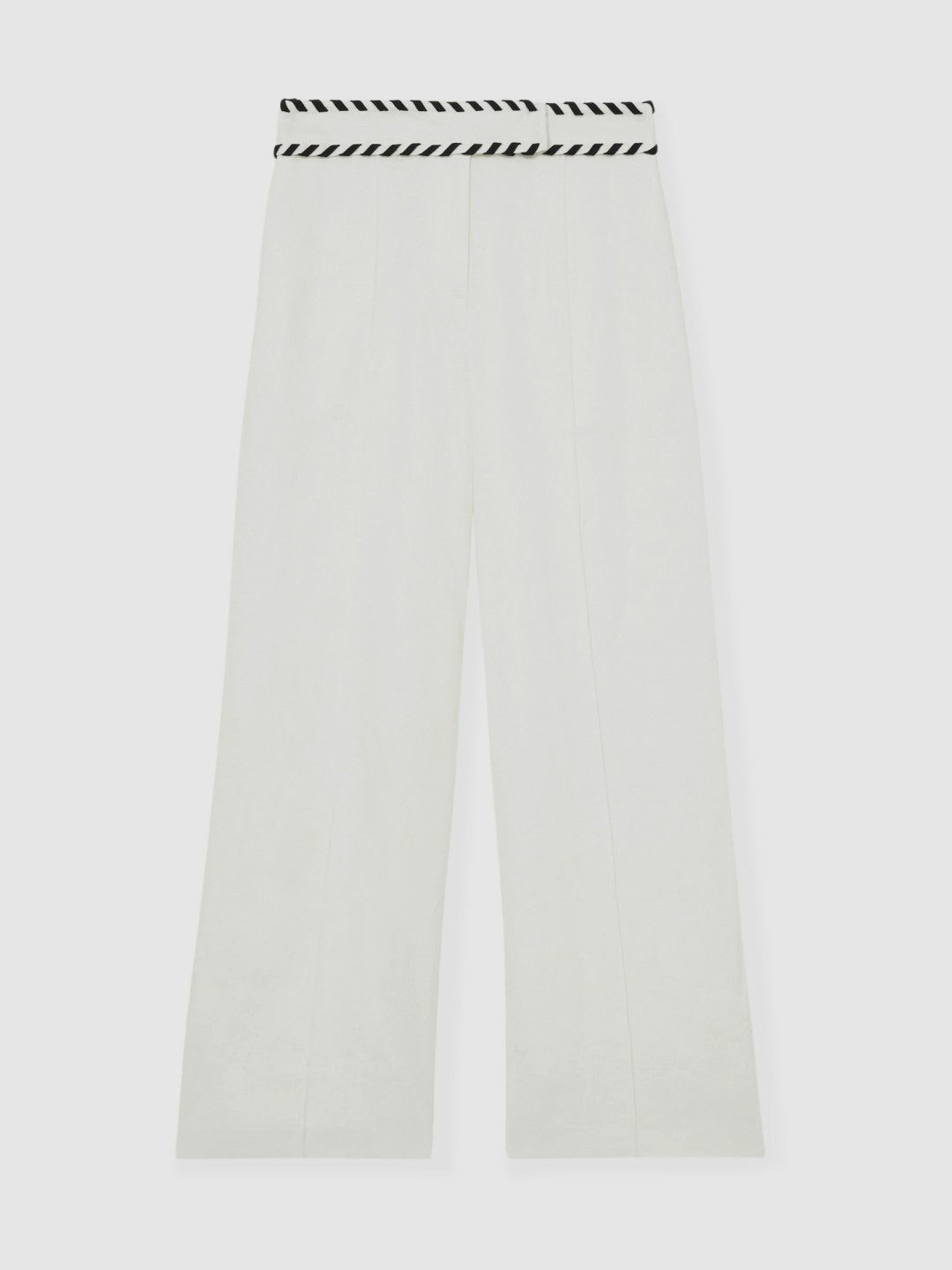 Petite Linen Wide-Leg Whipstitch Trousers in White | Reiss Women Popular
