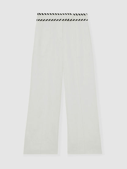 Petite Linen Wide-Leg Whipstitch Trousers in White | Reiss Women Popular