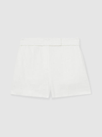 Linen Whipstitch Shorts in White | Reiss Women Exclusive
