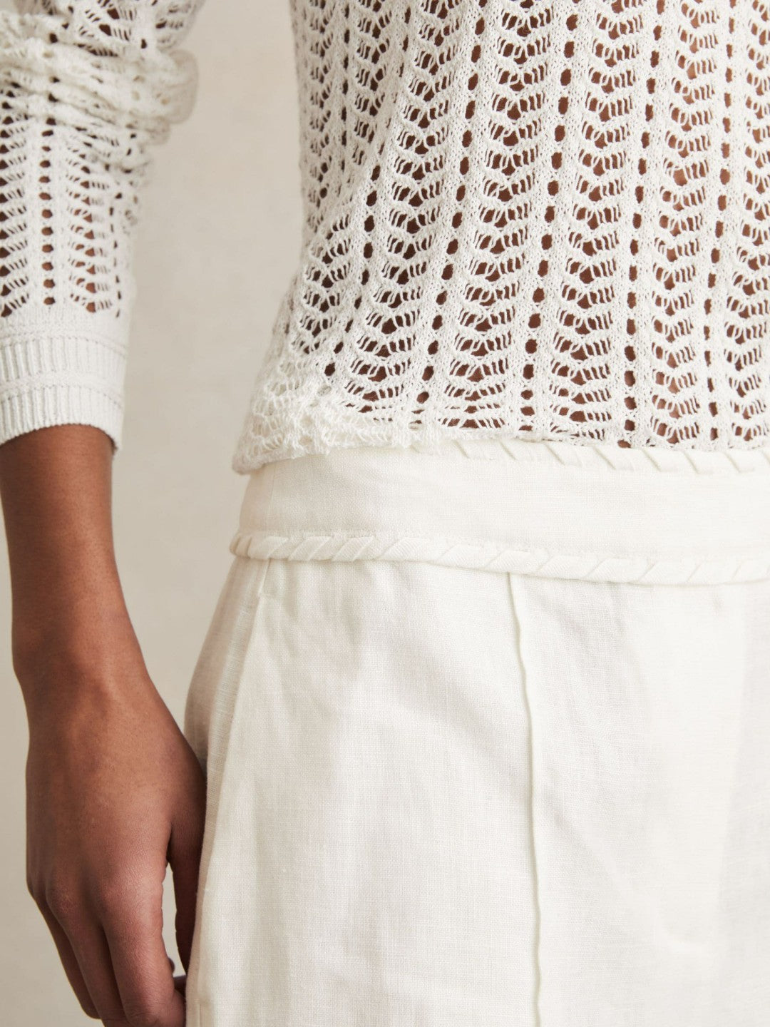 Linen Whipstitch Shorts in White | Reiss Women Exclusive