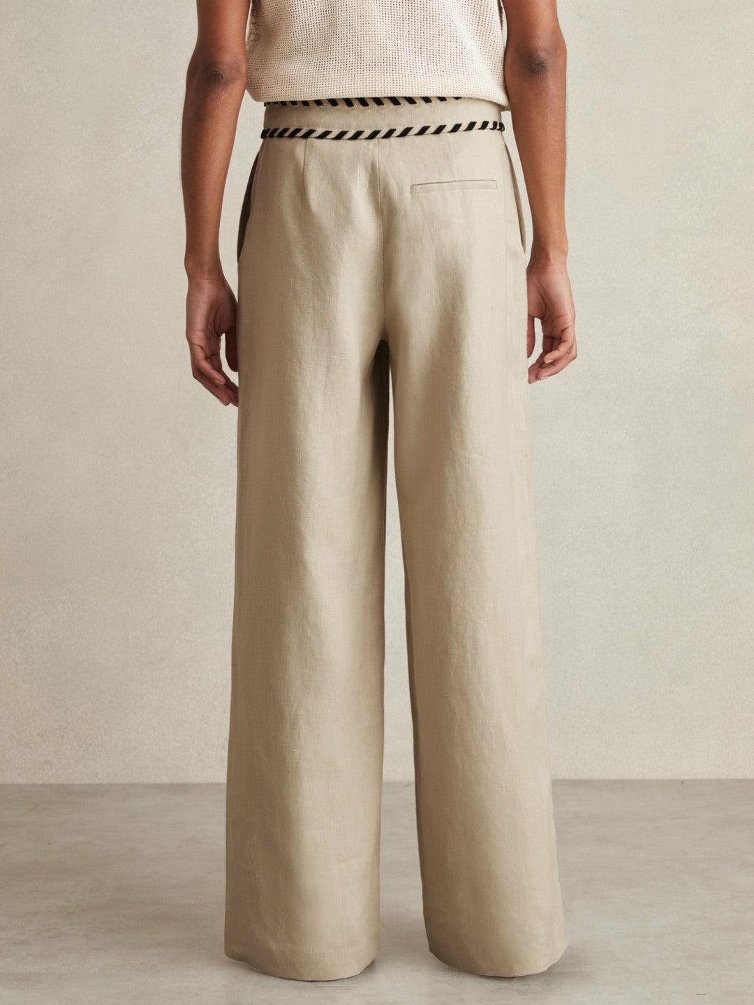 Linen Wide-Leg Whipstitch Trousers in Neutral | Reiss Women Signature