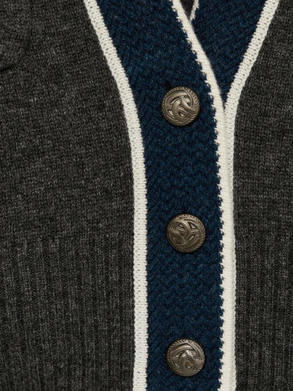 Wool-Cashmere Tipped V-Neck Cardigan in Charcoal | Reiss Women Exclusive
