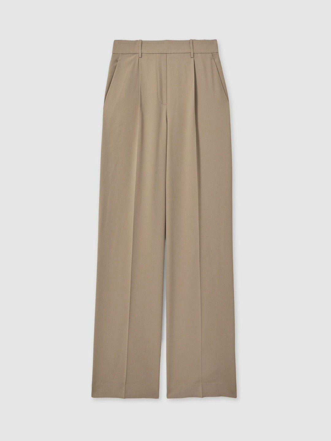 Elasticated-Waist Wide-Leg Twill Trousers in Mink Neutral | Reiss Women Best Seller