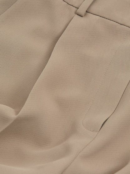 Elasticated-Waist Wide-Leg Twill Trousers in Mink Neutral | Reiss Women Best Seller