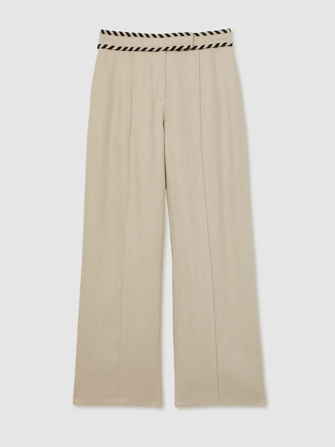 Petite Linen Wide-Leg Whipstitch Trousers in Neutral | Reiss Women Trending