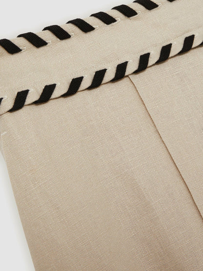 Petite Linen Wide-Leg Whipstitch Trousers in Neutral | Reiss Women Trending