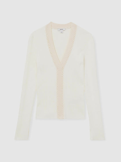 Craft-Stitch Rib-Knit Top in Ivory | Reiss Women Popular
