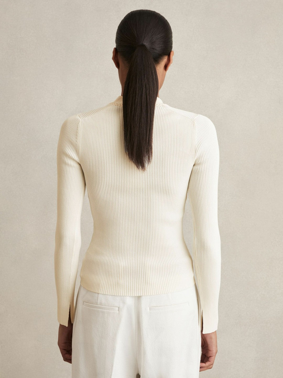 Craft-Stitch Rib-Knit Top in Ivory | Reiss Women Popular