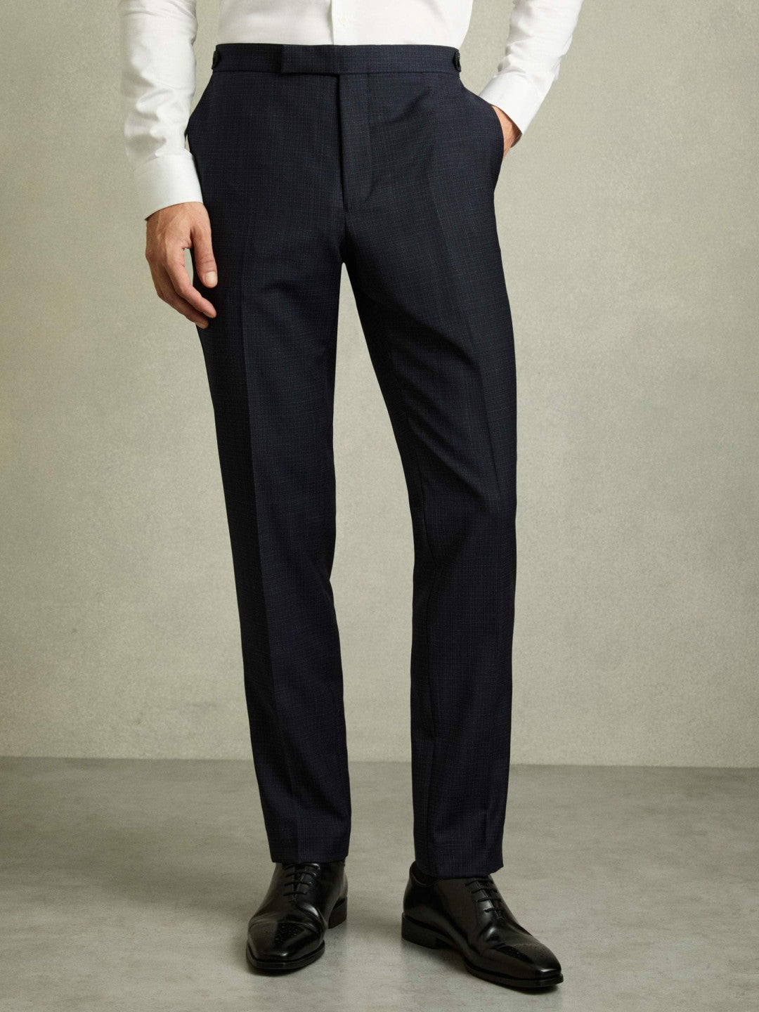 Slim-Fit Wool-Blend Textured Tailored Trousers in Navy | Reiss Men Trending