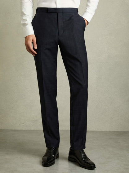 Slim-Fit Wool-Blend Textured Tailored Trousers in Navy | Reiss Men Trending