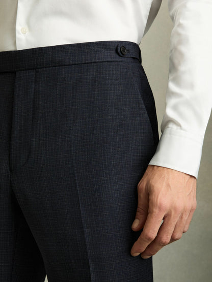 Slim-Fit Wool-Blend Textured Tailored Trousers in Navy | Reiss Men Trending