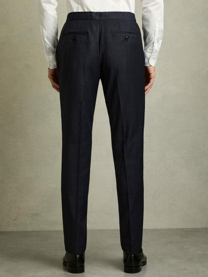 Slim-Fit Wool-Blend Textured Tailored Trousers in Navy | Reiss Men Trending