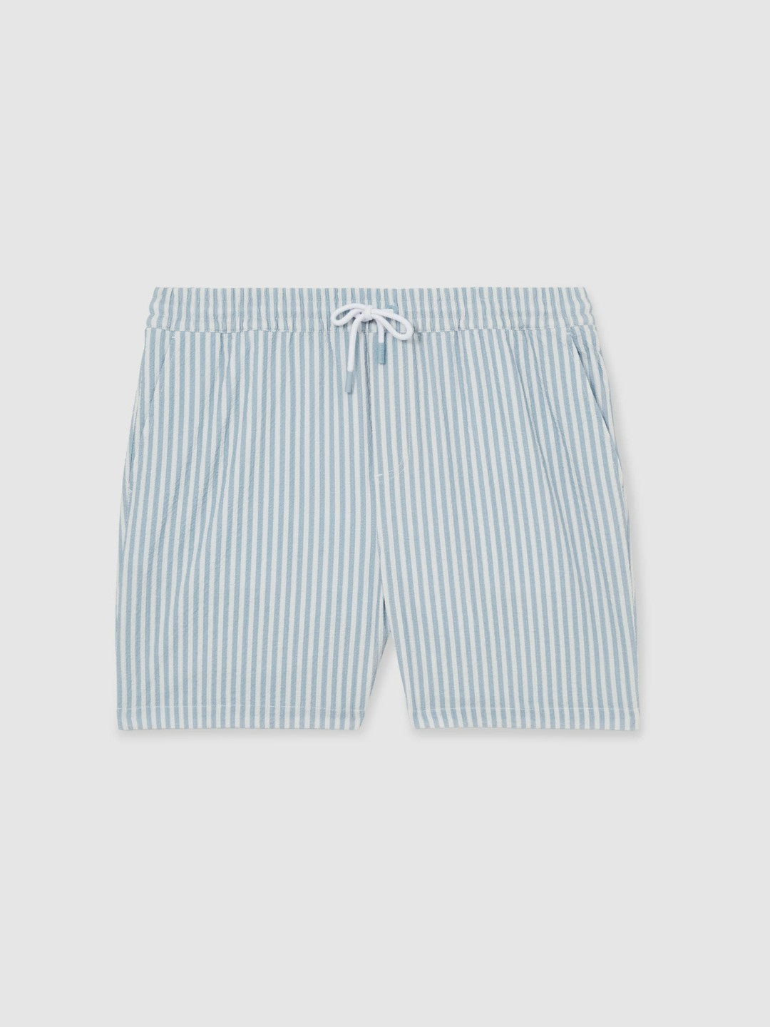 Seersucker Stripe Swim Shorts in Soft Blue/White | Reiss Men Recommended