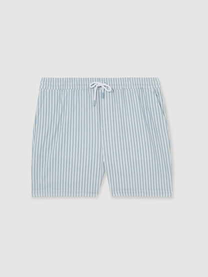 Seersucker Stripe Swim Shorts in Soft Blue/White | Reiss Men Recommended