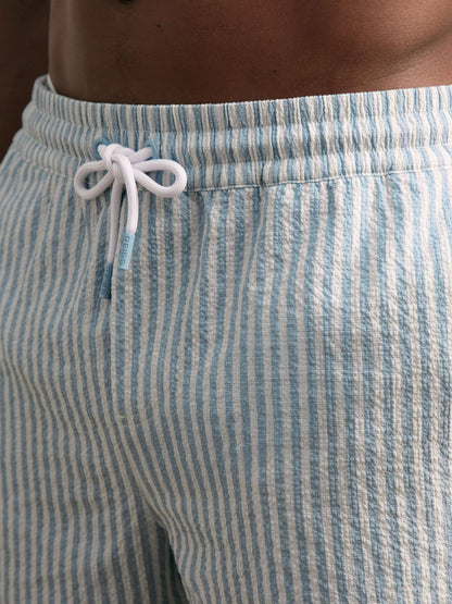 Seersucker Stripe Swim Shorts in Soft Blue/White | Reiss Men Recommended