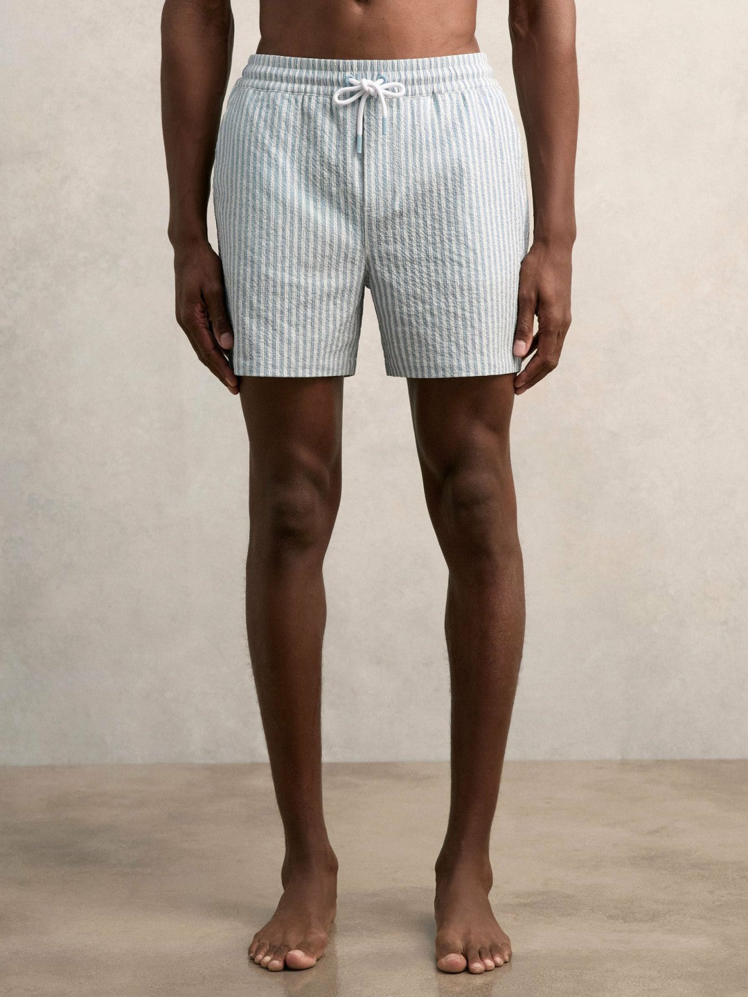 Seersucker Stripe Swim Shorts in Soft Blue/White | Reiss Men Recommended
