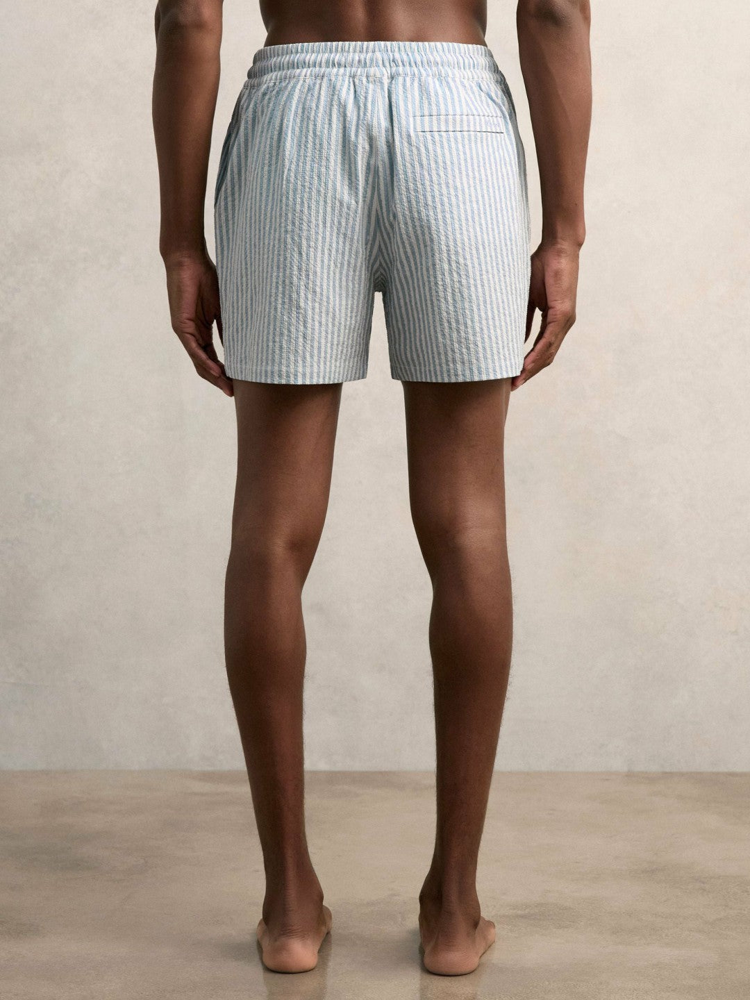 Seersucker Stripe Swim Shorts in Soft Blue/White | Reiss Men Recommended