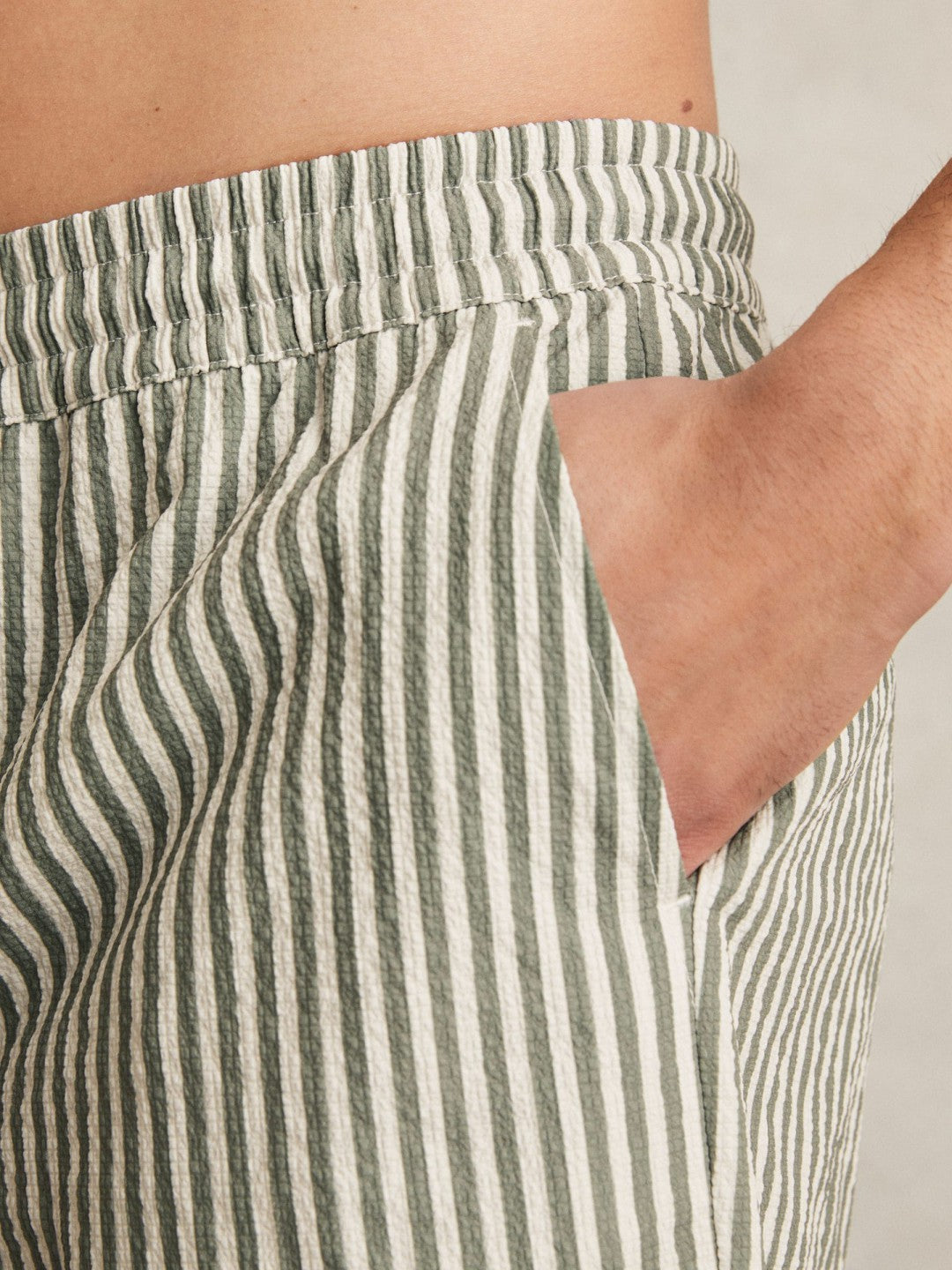 Seersucker Stripe Swim Shorts in Sage/White | Reiss Men New