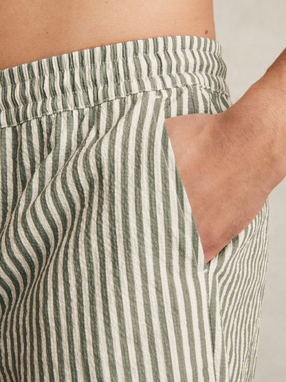Seersucker Stripe Swim Shorts in Sage/White | Reiss Men New