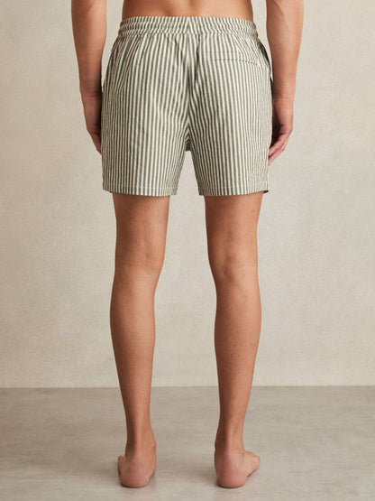 Seersucker Stripe Swim Shorts in Sage/White | Reiss Men New