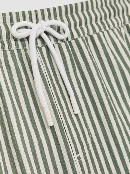 Seersucker Stripe Swim Shorts in Sage/White | Reiss Men New