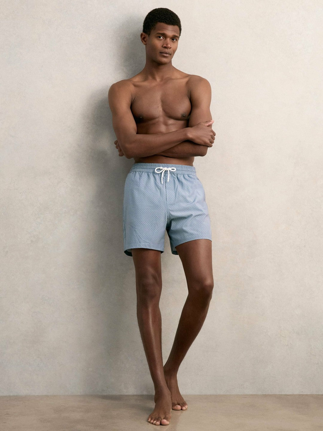 Drawstring Geometric Print Swim Shorts in Airforce Blue | Reiss Men Exclusive