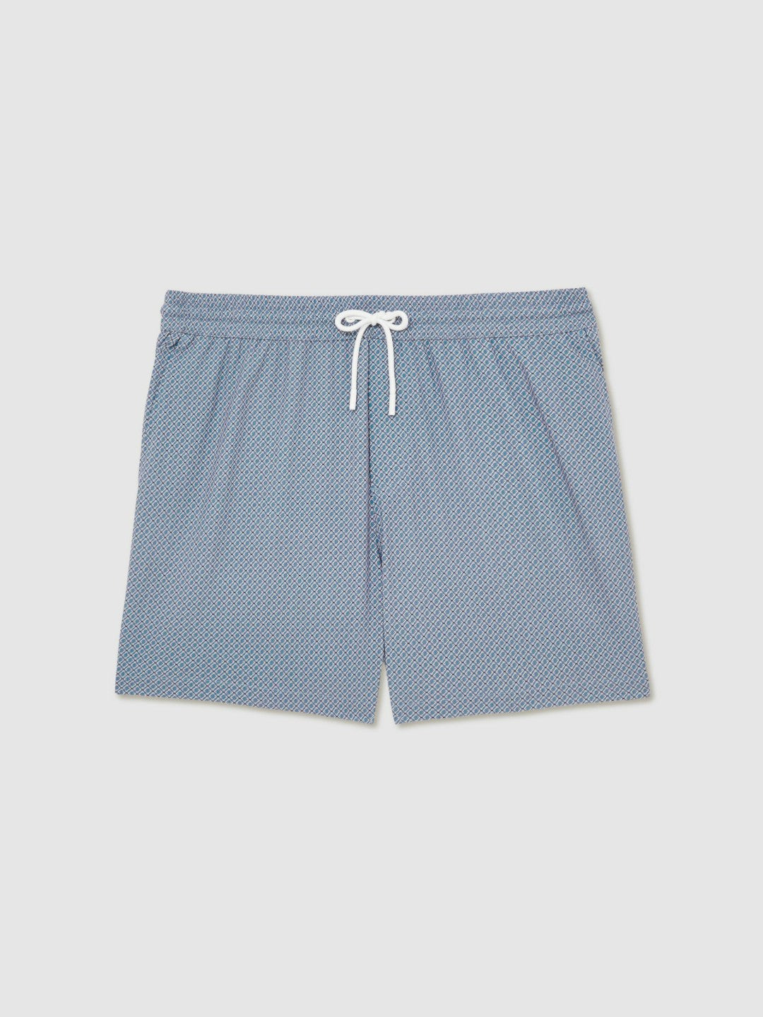 Drawstring Geometric Print Swim Shorts in Airforce Blue | Reiss Men Exclusive
