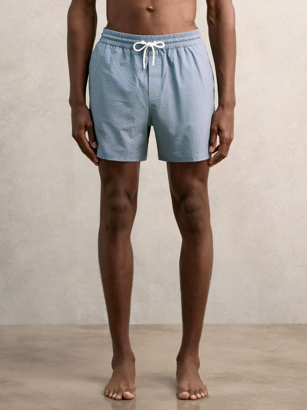 Drawstring Geometric Print Swim Shorts in Airforce Blue | Reiss Men Exclusive