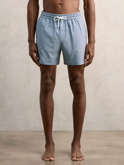 Drawstring Geometric Print Swim Shorts in Airforce Blue | Reiss Men Exclusive