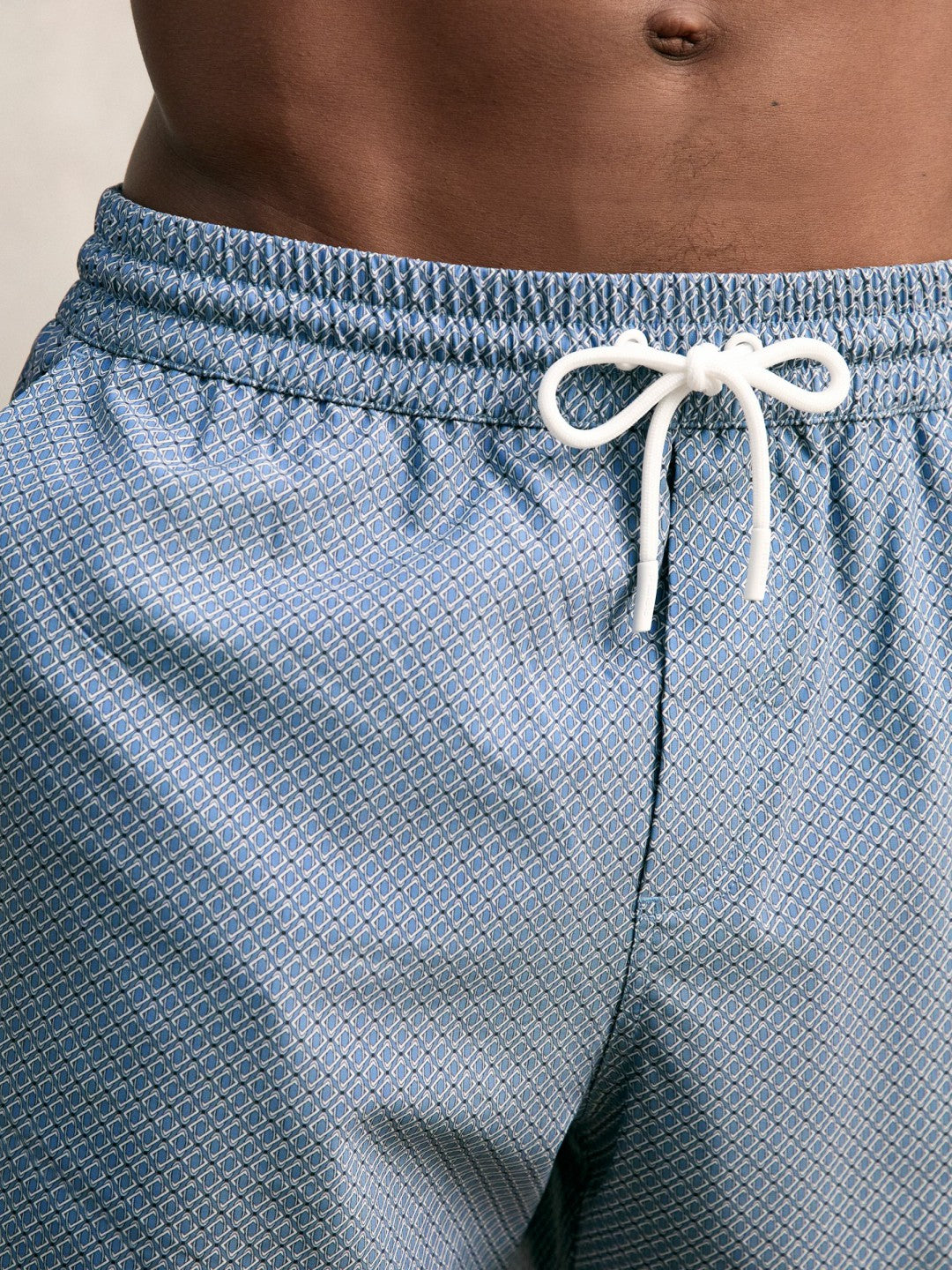 Drawstring Geometric Print Swim Shorts in Airforce Blue | Reiss Men Exclusive