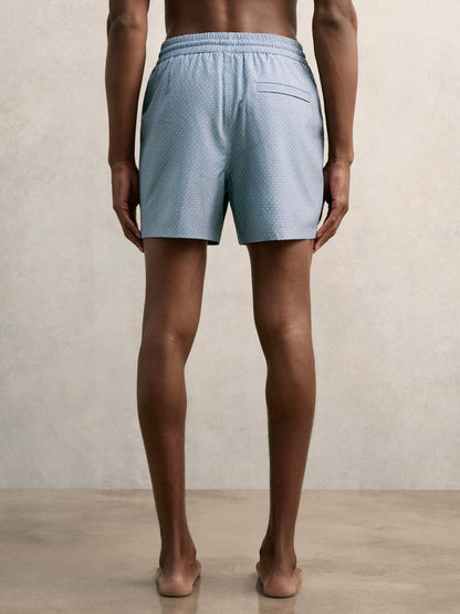 Drawstring Geometric Print Swim Shorts in Airforce Blue | Reiss Men Exclusive