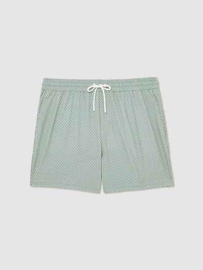 Drawstring Geometric Print Swim Shorts in Pistachio Green | Reiss Men Trending