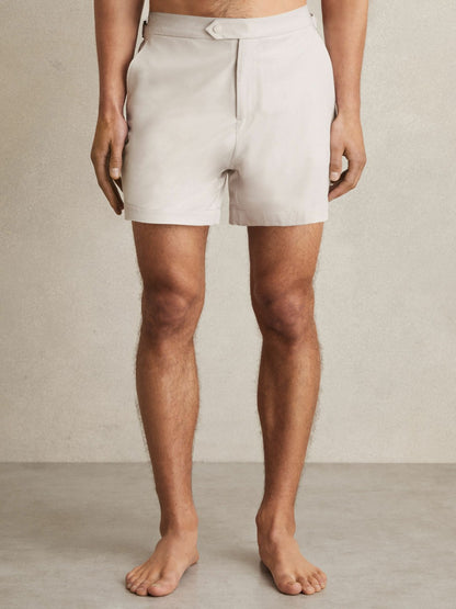 Side-Adjuster Swim Shorts in Off White | Reiss Men New