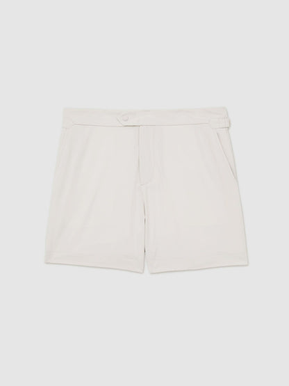 Side-Adjuster Swim Shorts in Off White | Reiss Men New