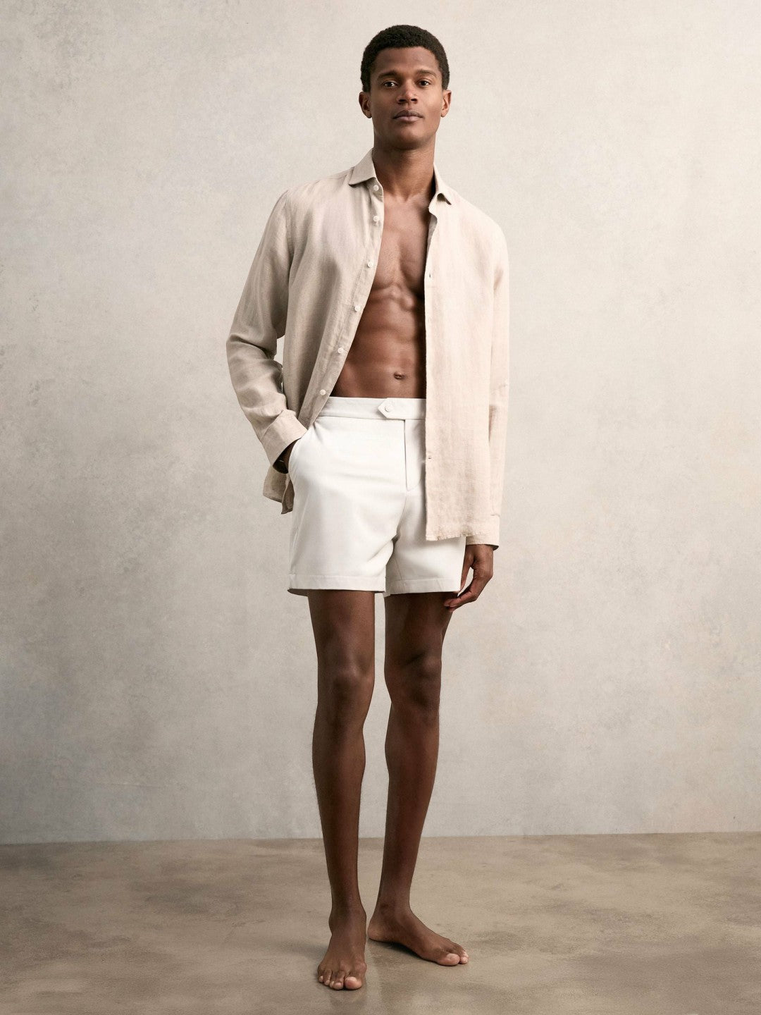 Side-Adjuster Swim Shorts in Off White | Reiss Men New