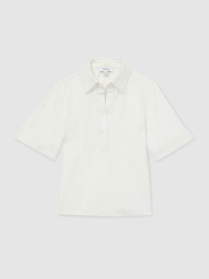 Open-Collar Polo Shirt in Cream | Reiss Women Featured