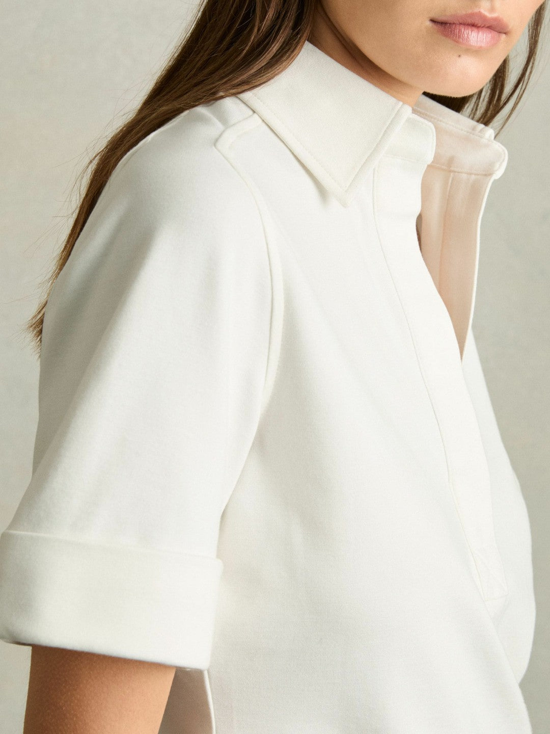 Open-Collar Polo Shirt in Cream | Reiss Women Featured
