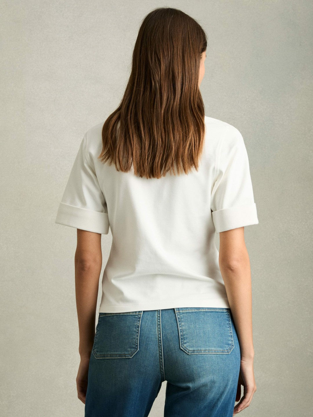 Open-Collar Polo Shirt in Cream | Reiss Women Featured