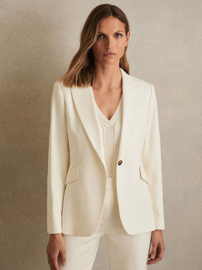 Single-Breasted Peak-Lapel Tailored Blazer in Cream | Reiss Women Best Seller