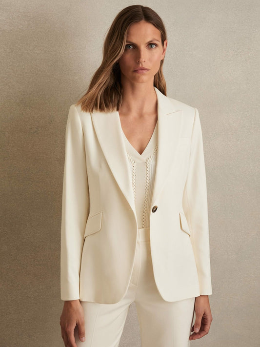 Single-Breasted Peak-Lapel Tailored Blazer in Cream | Reiss Women Best Seller