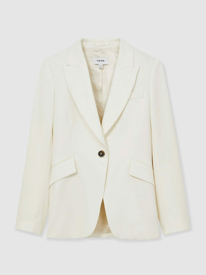 Single-Breasted Peak-Lapel Tailored Blazer in Cream | Reiss Women Best Seller