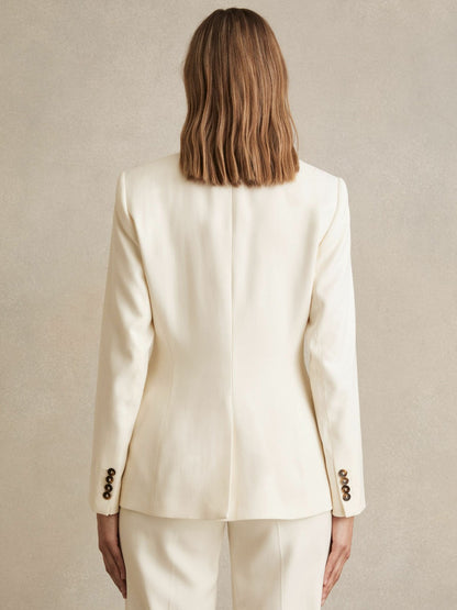 Single-Breasted Peak-Lapel Tailored Blazer in Cream | Reiss Women Best Seller