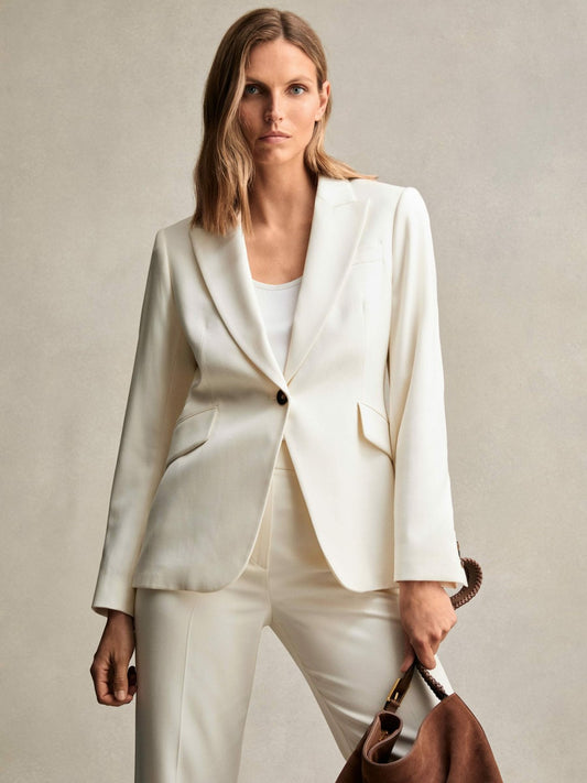 Petite Single-Breasted Peak-Lapel Tailored Blazer in Cream | Reiss Women Recommended